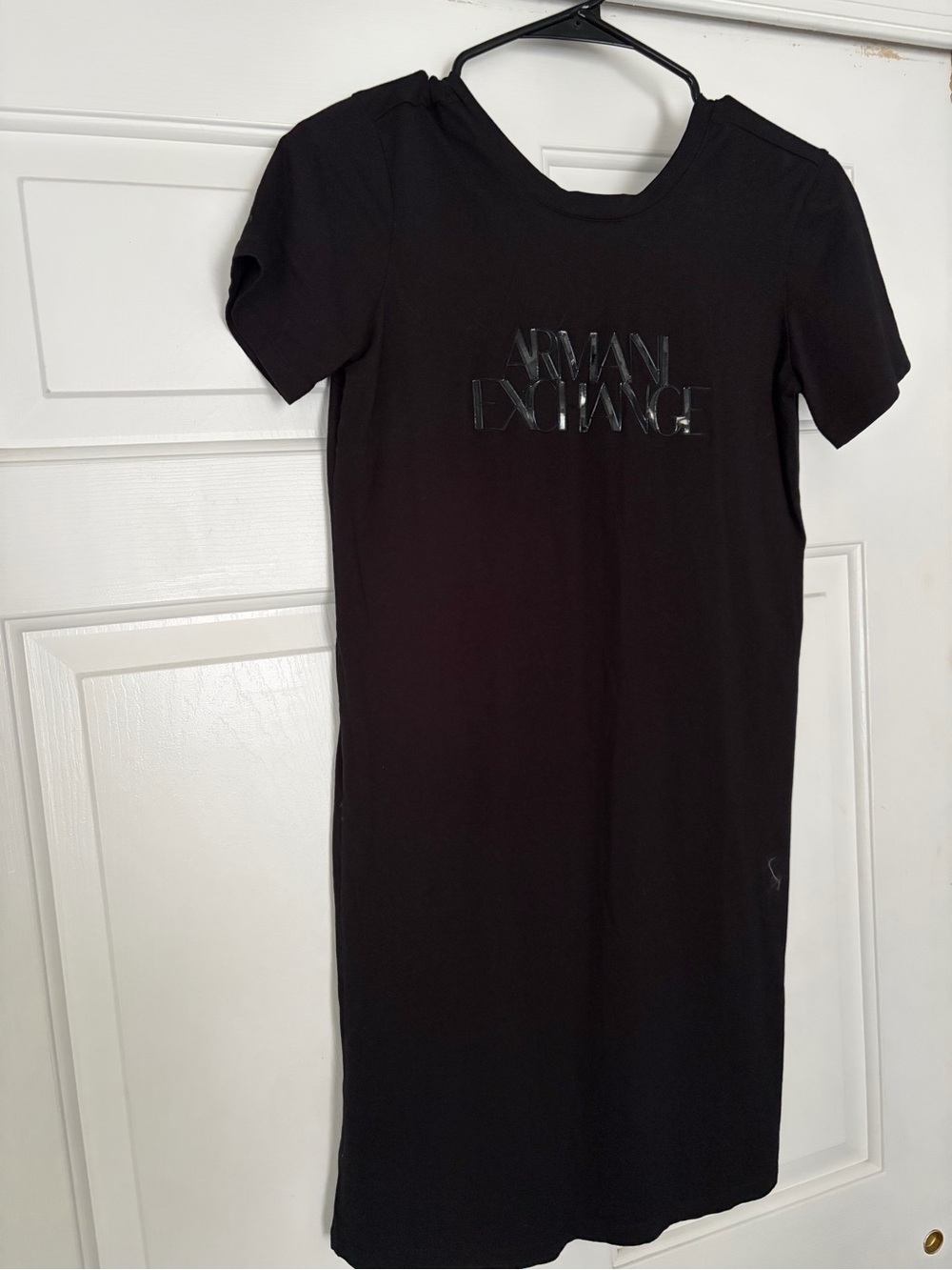 Armani Exchange Black Tee Logo Dress with Glossy Print